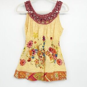 American Rag Womens Y2K Cottagecore Festival Yellow Floral Boho Peplum Tank M